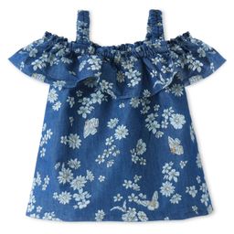 Babyhug Denim Woven Half Sleeves  Top With Floral Print - Blue-image-61