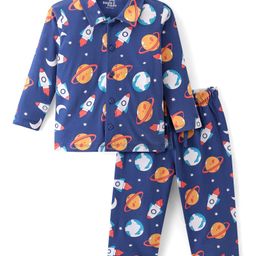 Doodle Poodle 100% Cotton Knit Full Sleeves Rocket Printed Night Suit -Navy Blue-image-50