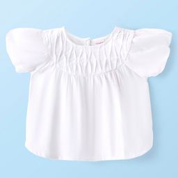 Babyhug Rayon Gathered Half Sleeves Woven Top With Fabric Manipulation - White-image-29