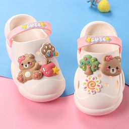 Oh! Pair Back Strap Closure Clogs with Bear Applique - White-image-6