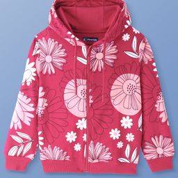 Pine Kids Cotton Knit Full Sleeves Front Open Hooded Sweatjacket with Floral Print - Pink-image-22