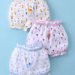 Revvo Junior Single Jersey Animals & Floral Printed Bloomers Pack of 3 - Pink Blue & Light Yellow-picture-40