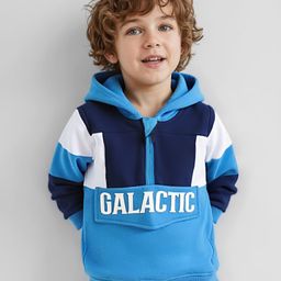 Babyhug Cotton Knit Full Sleeves Hooded Sweatshirt with Colour Block Design - Blue-image-98