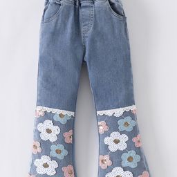 Kookie Kids Full Length Denim Jeans With Sequins & Lace Detailing - Blue-image-88