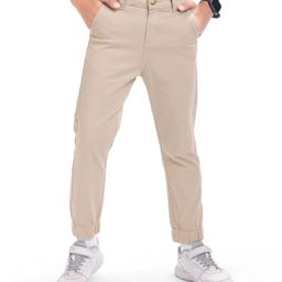 Pine Kids Cotton Woven Full Length Solid Trousers - Beige-picture-4