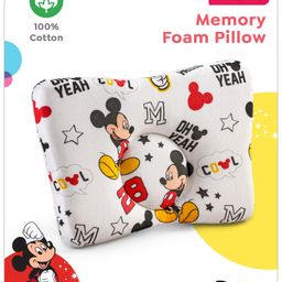 Babyhug Disney Premium Cotton Rectangular Memory Foam Pillow Cool Mickey Theme Print - Red And White-25