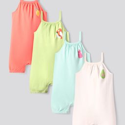 Bonfino 100% Cotton Knit Singlet Sleeves Rompers With Fruit Print Pack of 4 - Multicolor-image-38