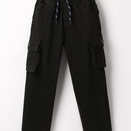 Olio Kids Cotton Woven Full Length Solid Trouser With Cargo Pockets - Black-picture-8