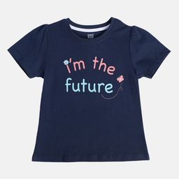 MINI KLUB Cotton Half Sleeves I M The Future Text Printed Top - Navy Blue-picture-35