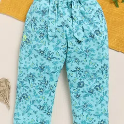 Biskid Pure Cotton Floral & Butterfly Printed Pajama - Sea Green-picture-49