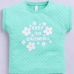 giniekids Pure Cotton Sleeveless Polka Dots & Floral Printed Top - Mint-picture-26