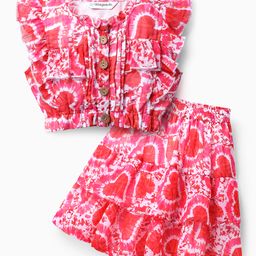 OLLINGTON ST. Georgette Heart Printed Frill Sleeves Top & Skirts - Multicolor-picture-18