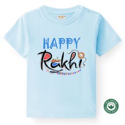 BLUSHES 100% Cotton Knit Raksha Bandhan Theme Half Sleeves Happy Rakhi Text Printed Tee - Aqua Blue-image-95