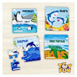 toyfun TOY FUN Puzzle Time Aqua Animals for Kids 3 Years+ | 12 Jigsaw Puzzle with Sand Timer and Pouch | 108 Pieces | Educational Puzzle Game for Fun and challegne image 2