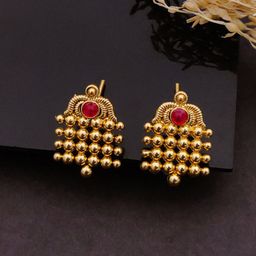 SOLIBELLE Gold-Plated Artificial Stones Studded Contemporary Studs-image-94