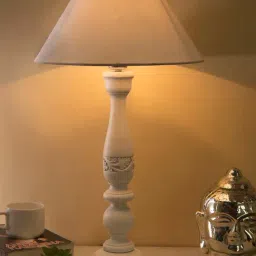 Homesake White Floral Carved Wood Table Lamp with White Shade (Bulb Included) - Set of 1-14