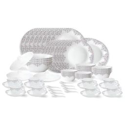 Larah by Borosil Lark Fluted White Opalware 63 Pieces Dinner Set-image-25