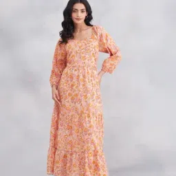 Fabindia Yellow Cotton Printed Maxi Dress-picture-24