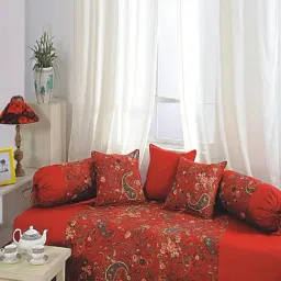 Swayam Shades of Paradise Red Cotton 240 TC, Diwan Set of 6-9