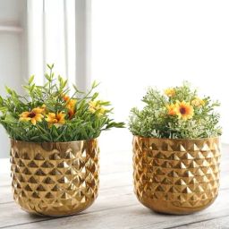 BEHOMA Home Collection Gold Metal Pineapple Planter - Set of 2-picture-1