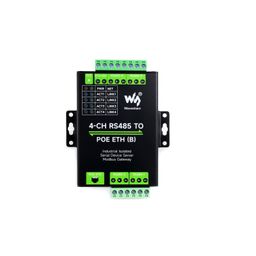 Waveshare 4-Ch RS485 to RJ45 Ethernet Serial Server, 4 Channels RS485 Independent Operation, Rail-mount Industrial Isolated Serial Module, Optional PoE Function image 1