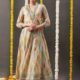Fashor Multicolored Cotton Printed Flared Kurta-image-46