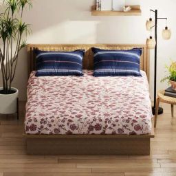 Bianca Classic Feel Brick & White Fabric 152 TC 120 GSM Double Size Bedsheet With 2 Pillow Covers-image-89