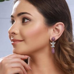 Saraf RS Jewellery Red Ruby Studded Statement Oval Drop Earring image 5