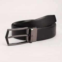 Louis Philippe Black Textured Large Leather Casual Belt For Men-image-30