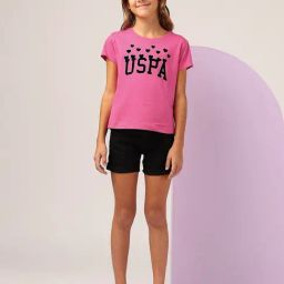 U.S. Polo Assn. Girls Dark Pink Puff Print Relaxed Fit T-Shirt-image-35