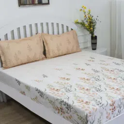 GMF White & Peach Cotton 144 TC Bed Sheet Set-image-15