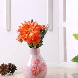 Tayhaa Pink Ceramic Vintage Feather Designed Flower Vase - Set of 1-29