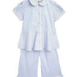 Cherry Crumble by Nitt Hyman Kids Blue & White Striped Cosy Applique Nightsuit-image-19