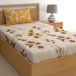 Home Ecstasy Yellow & Beige Cotton 140 TC Bed Sheet Set-image-78