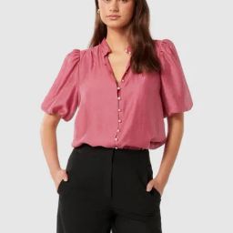 Forever New Pink Solid Short sleeves Top-image-6