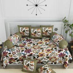 Living Roots Multicolor Jaipuri Printed Cotton Diwan Set Of 8 Pieces-image-4