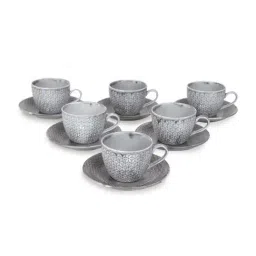 Home4U Grey Bone China Tea Set (6 Cups & 6 Saucers)-image-23