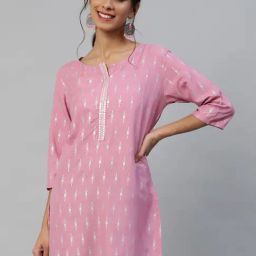 Anubhutee Mauve White Ethnic Motifs Printed Mirror Work Mirror Work Kurti-image-1
