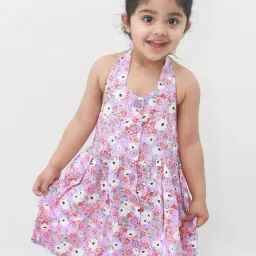 Campana Kids Purple Cotton Floral Print Dress-image-98