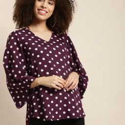 Qurvii Burgundy & White Polka Dot Top-picture-22