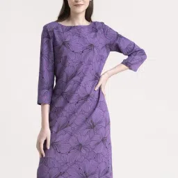 FableStreet Purple Floral Print Shift Dress-image-59