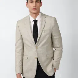 Van Heusen Beige Slim Fit Self Pattern Blazer-image-5