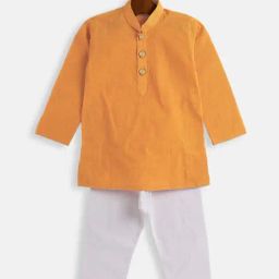 VASTRAMAY SISHU Yellow & White Cotton Self Kurta Set-image-87