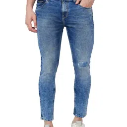 Spykar Blue Cotton Tapered Fit Distressed Jeans-picture-20