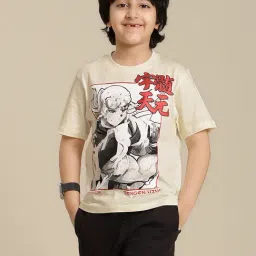 Kidsville Demon Slayer Printed Regular Fit Beige T-Shirt For Boys-image-44