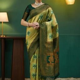Satrani Green Silk Woven Saree With Unstitched Blouse-image-85
