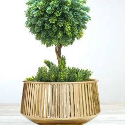 BEHOMA Home Collection Gold Metal Stripes Pedestal Fluted Planter-38