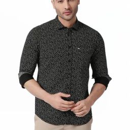 Basics Black Slim Fit Printed Shirt-image-44