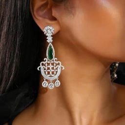 Priyaasi Green American Diamond Studded Drop Earring-23