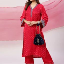 Spring Soul Fushia Pink Modal Silk Straight Fit Bandhani Kurta Set-image-22